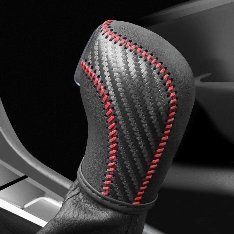 JINZHAO JIECHEN Auto Car Leather Gear Shift Knob Cover for Golf Jetta Passat Tiguan Atlas Beetle GLI Eos CC Golf TDI E-Golf Golf Sportwagen Jetta Hybrid Golf R Golf GTI Jetta Accessories (red) - Image 1